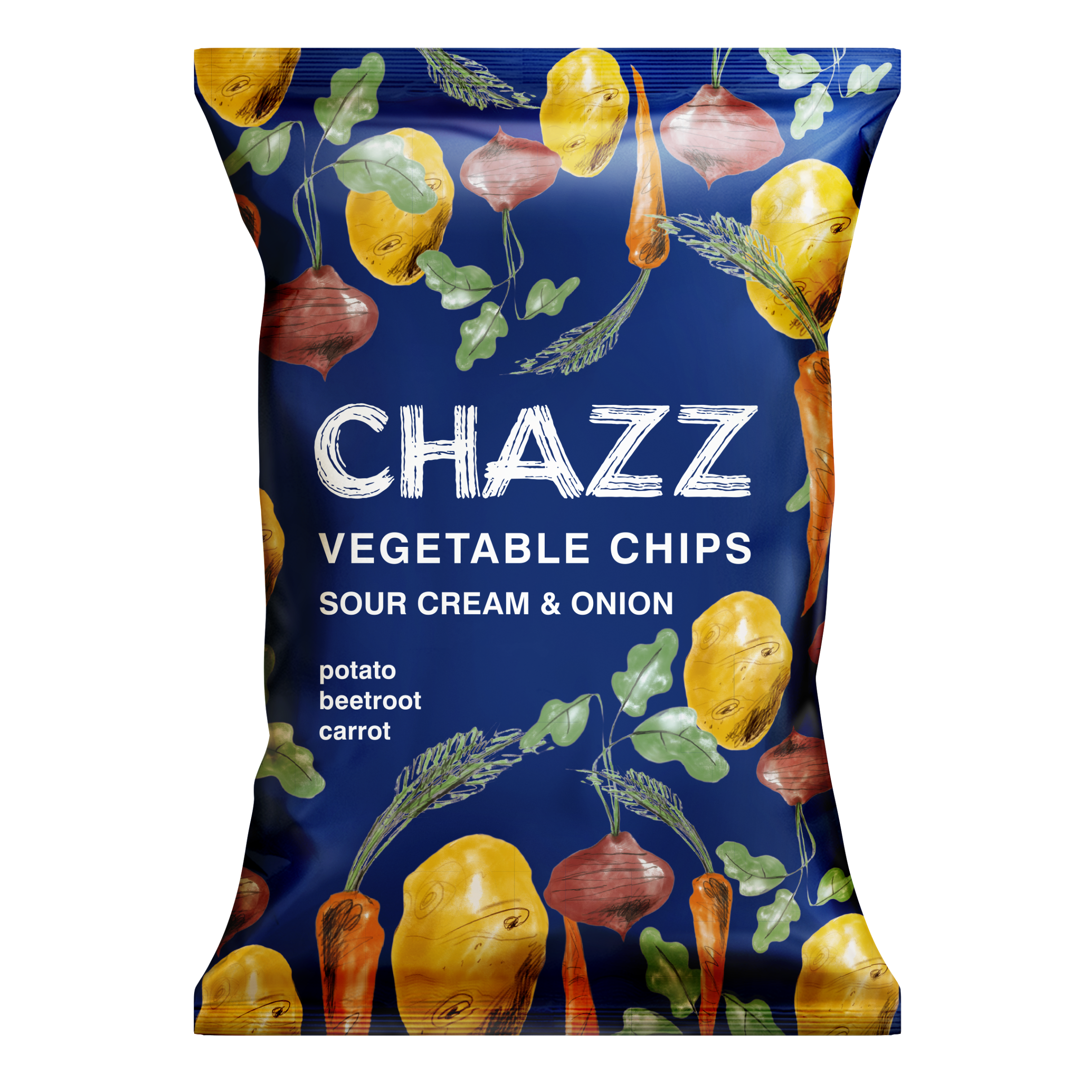 CHAZZ HAND COOKED Cream and onion flavored vegetable chips, 75g