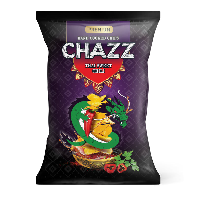 Thai Sweet Chili flavored HAND COOKED potato chips Chazz, 90g