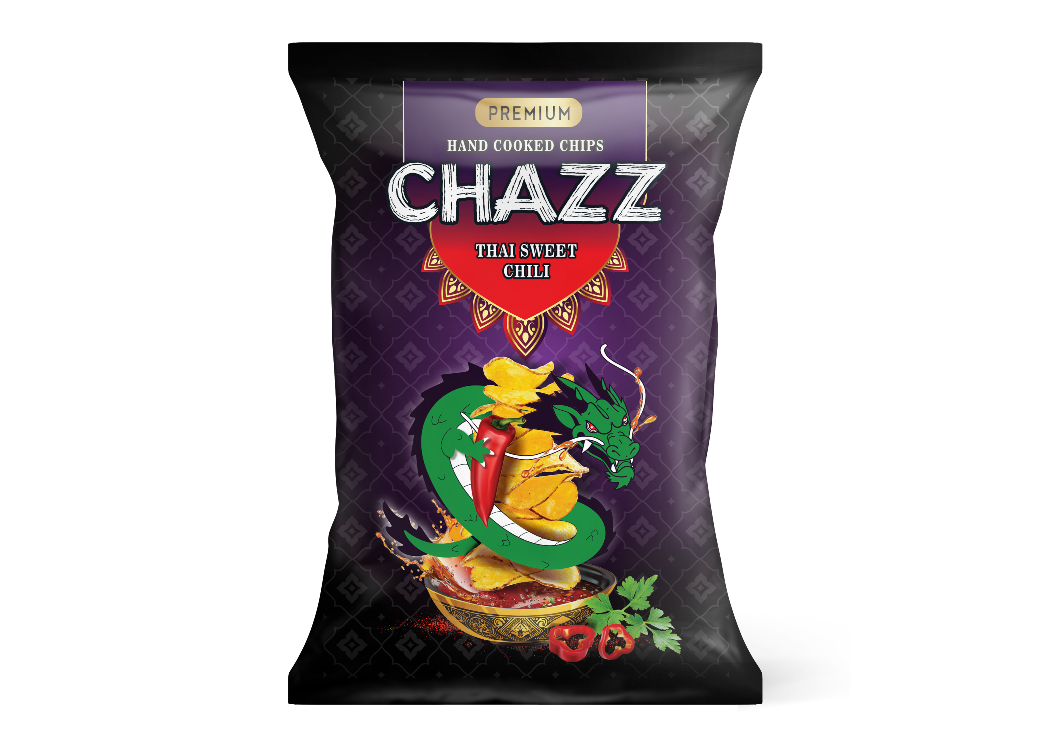 Thai Sweet Chili flavored HAND COOKED potato chips Chazz, 90g