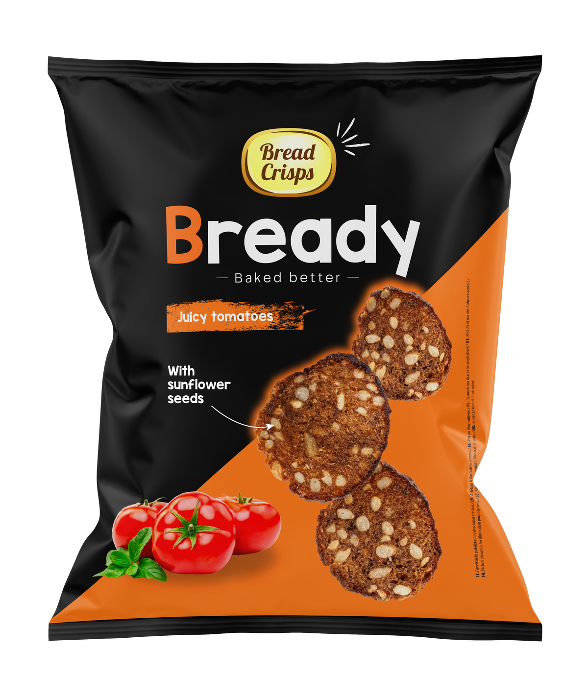Bready tamsios duonos traškučiai, sultingų pomidorų skonio, 120 g.