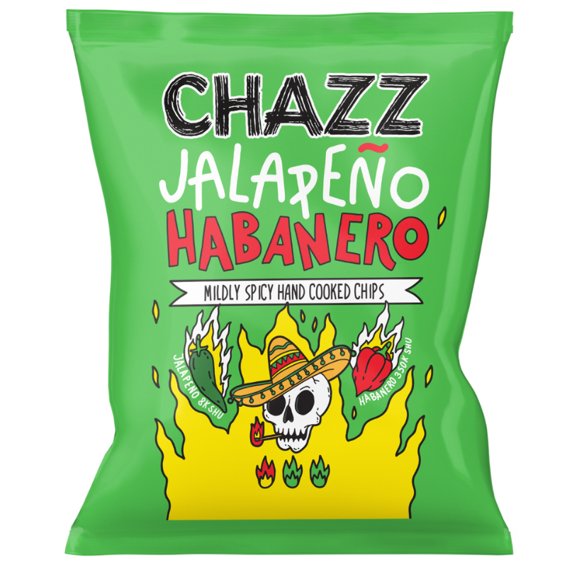 CHAZZ HAND COOKED potato chips with jalapeno habanero pepper flavour