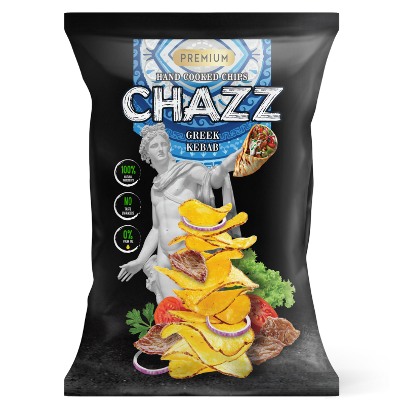 CHAZZ HAND COOKED potato chips with Greek Kebab taste