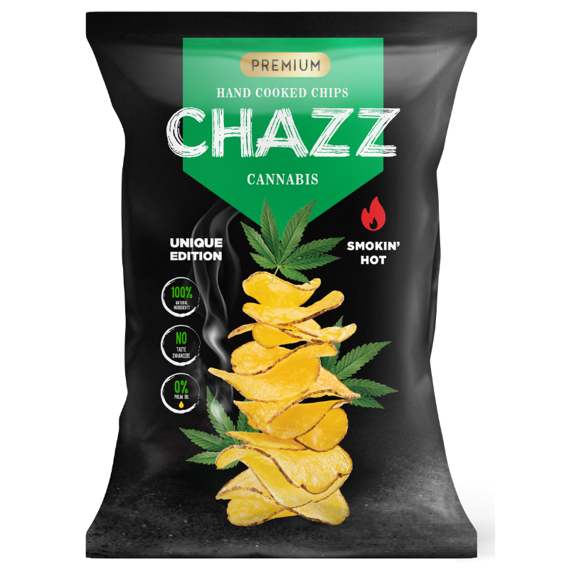 CHAZZ HAND COOKED Cannabis and jalapeno flavoured potato chips