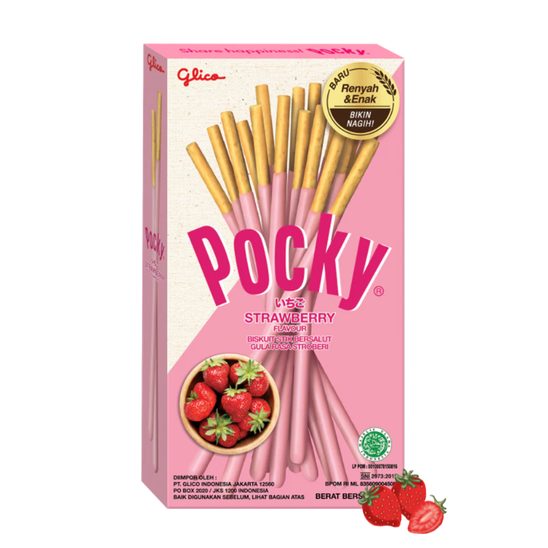 Sausainiai su braškių skonio glaistu POCKY