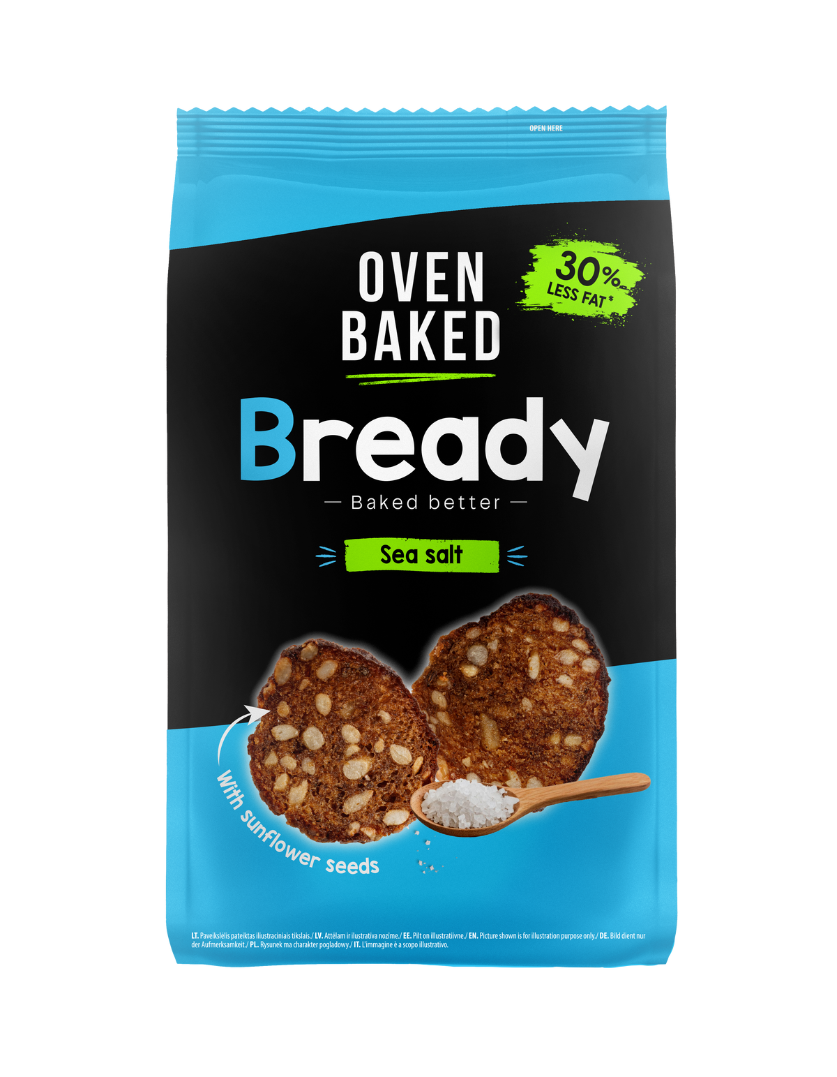 Bready orkaitėje kepti tamsios duonos traškučiai su jūros druska, 70 g.