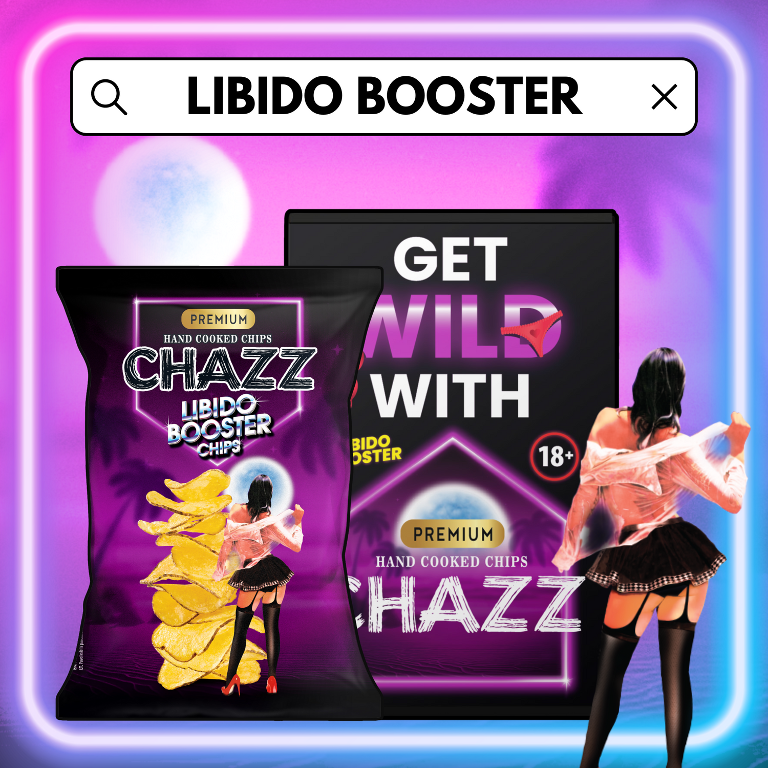 CHAZZ HAND COOKED box of Libido Booster potato chips FOR HIM