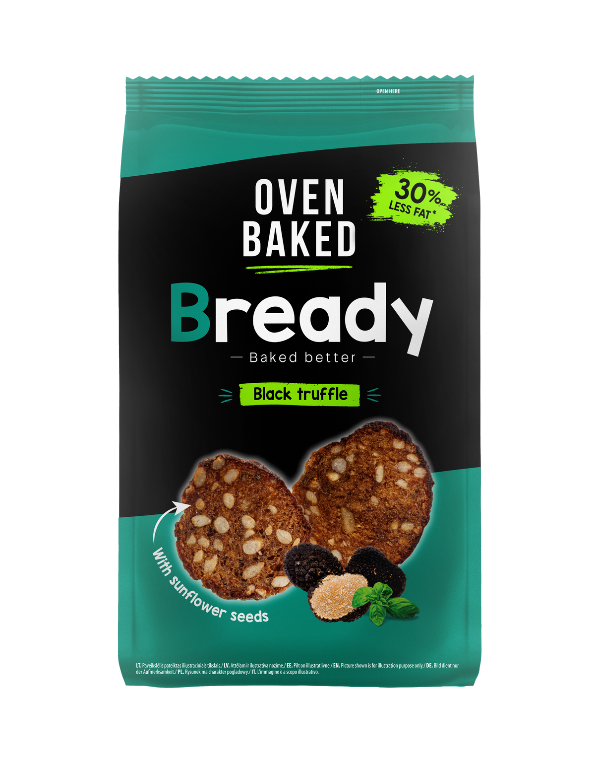 Bready orkaitėje kepti tamsios duonos traškučiai, juodųjų trumų skonio, 70 g.