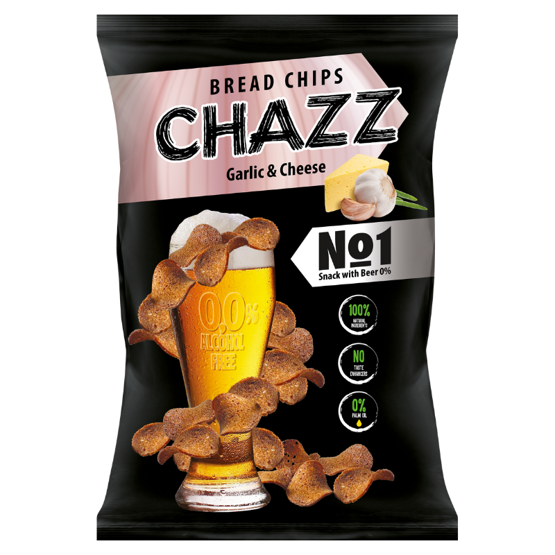 CHAZZ bread crisps in garlic and cheese flavour