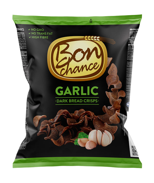 BON CHANCE dark bread chips with garlic, 120g.