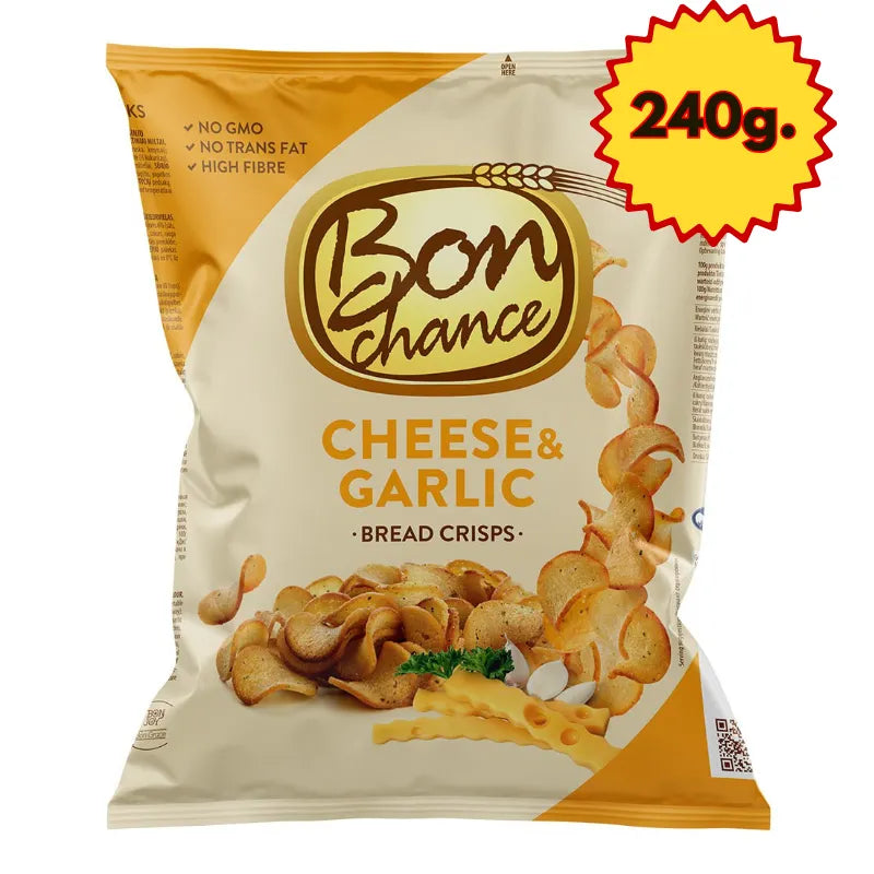 BON CHANCE duonos traškučiai su sūriu ir česnaku, 240g.