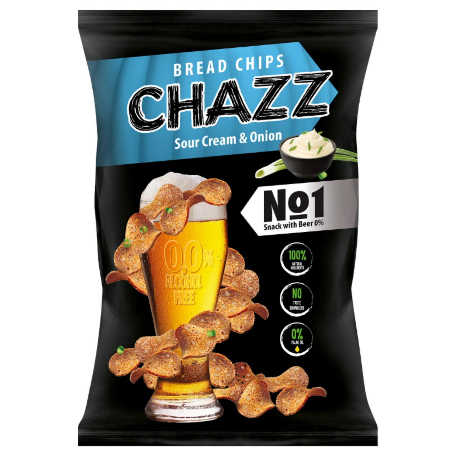 CHAZZ Bread crisps in sour cream and onion flavor, 100g. 