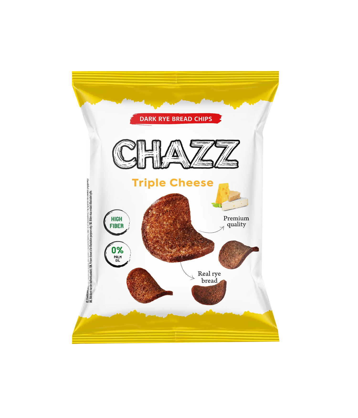 CHAZZ juodos duonos traškučiai, trijų sūrių skonio, 100g.