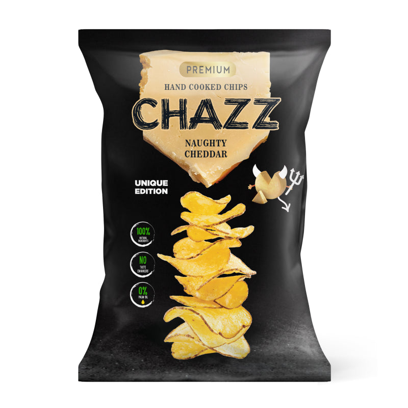 CHAZZ Cheddar flavor HAND COOKED potato chips, 90g. 