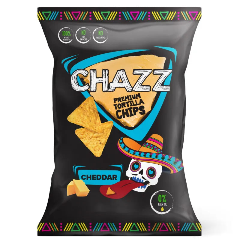 CHAZZ Cheddar cheese flavored tortilla chips, 100g. 