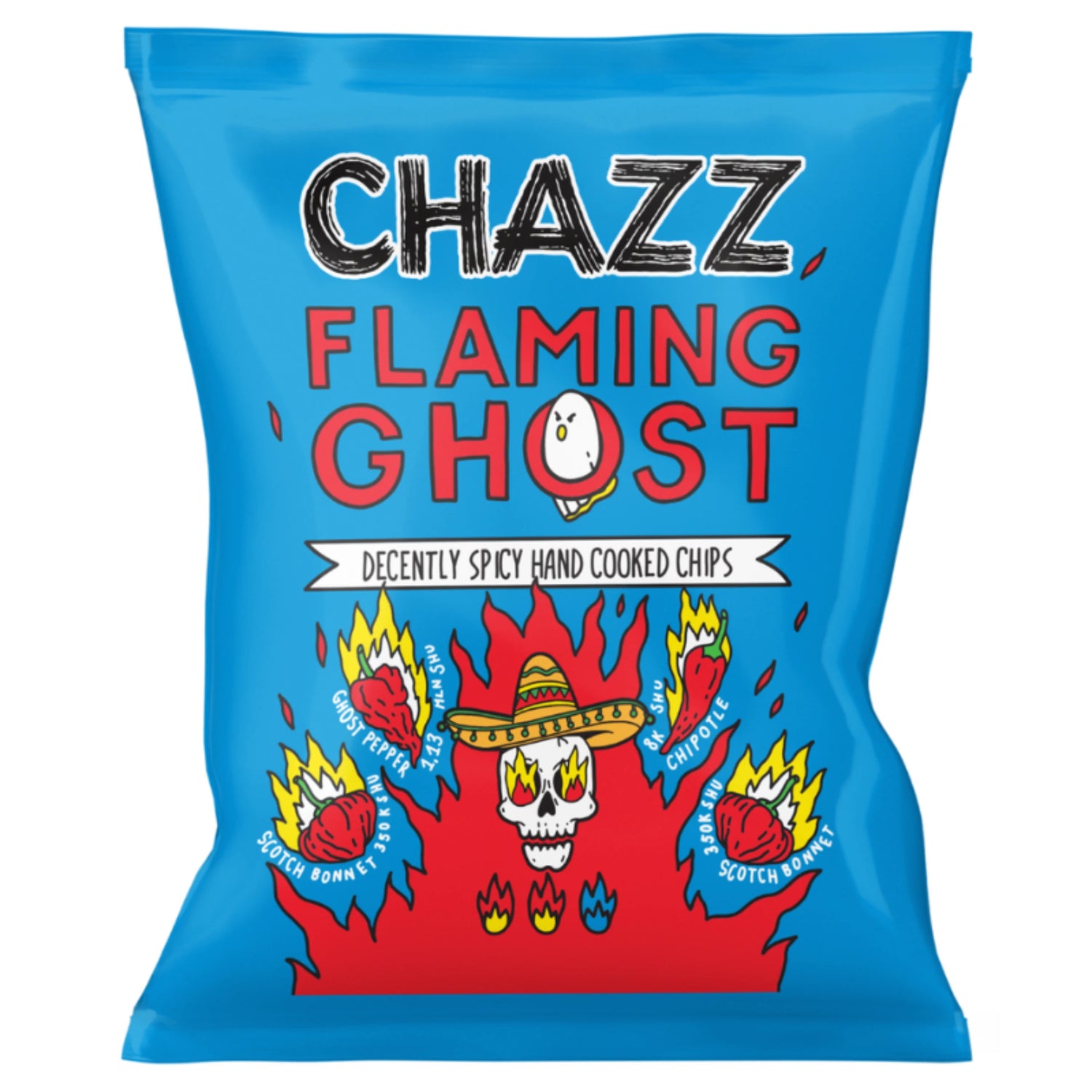 CHAZZ HAND COOKED Ghost chili flavor potato chips, 50g. 