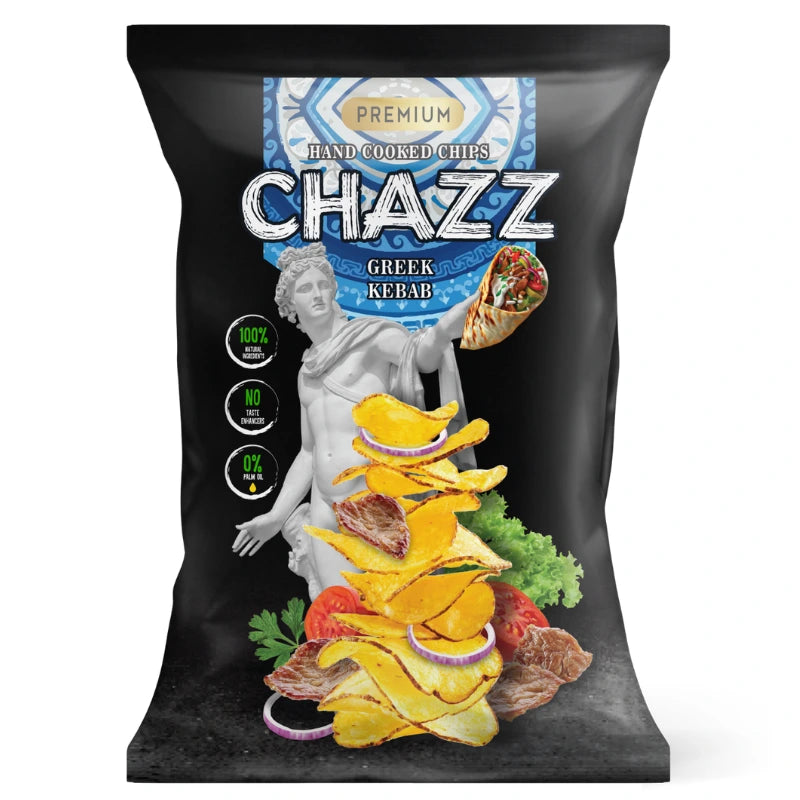 CHAZZ HAND COOKED potato chips with Greek Kebab taste, 90g. 