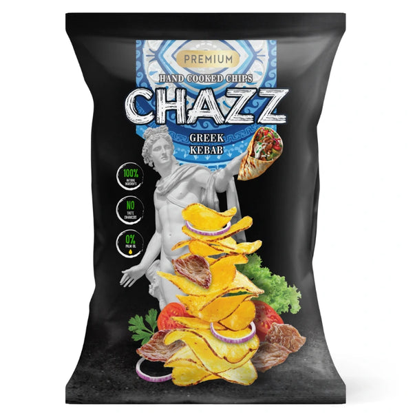 CHAZZ HAND COOKED potato chips with Greek Kebab taste, 90g. 
