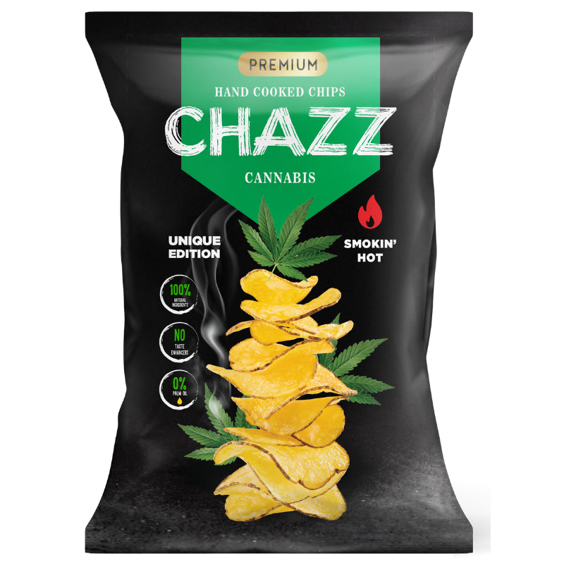CHAZZ HAND COOKED Cannabis and jalapeno flavored potato chips, 90g. 