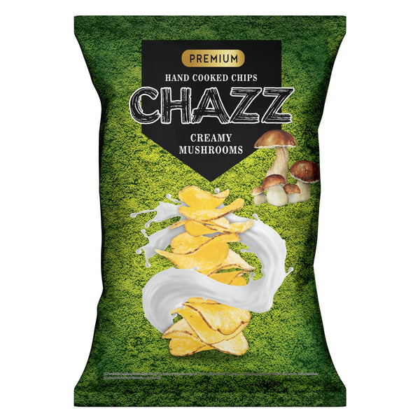 CHAZZ HAND COOKED Creamy mushroom-flavored potato chips, 90g. 