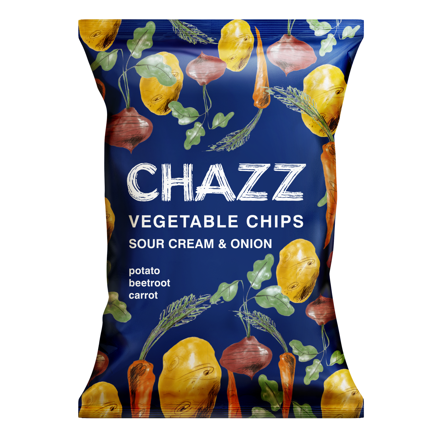 CHAZZ HAND COOKED Cream and onion flavoured vegetable chips