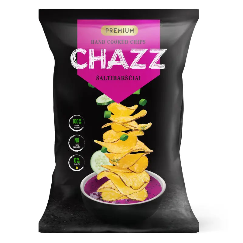 CHAZZ HAND COOKED potato chips with the taste of Pink Soup, 90g. 