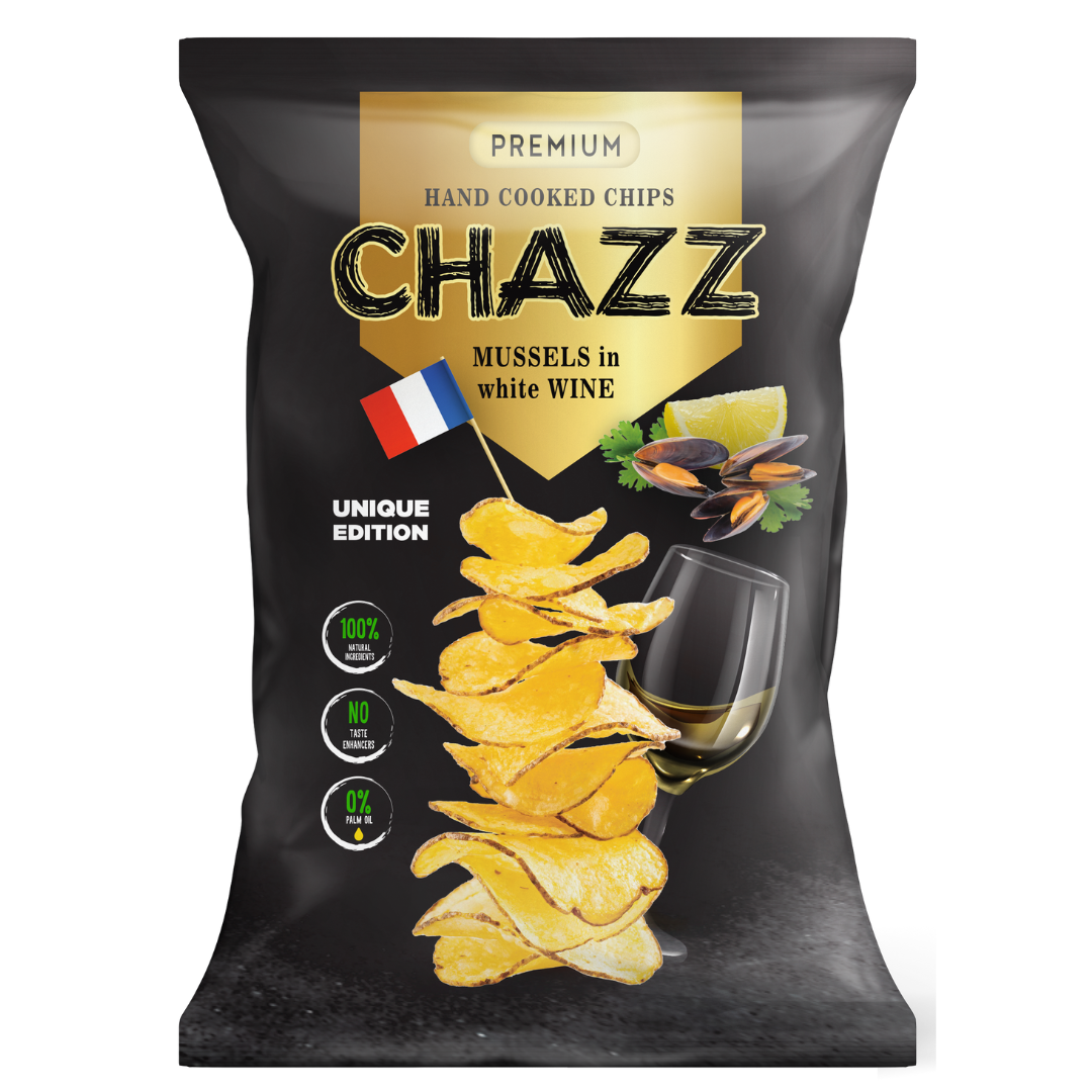 CHAZZ HAND COOKED Mussels and white wine flavour potato chips 