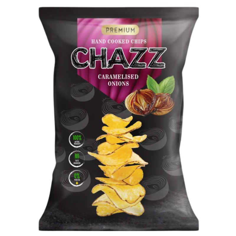 CHAZZ HAND COOKED potato chips with caramelized onion flavour