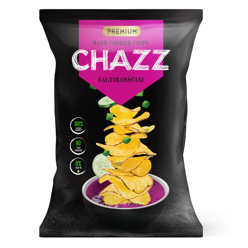 CHAZZ HAND COOKED potato chips with the taste of cold beetroot soup