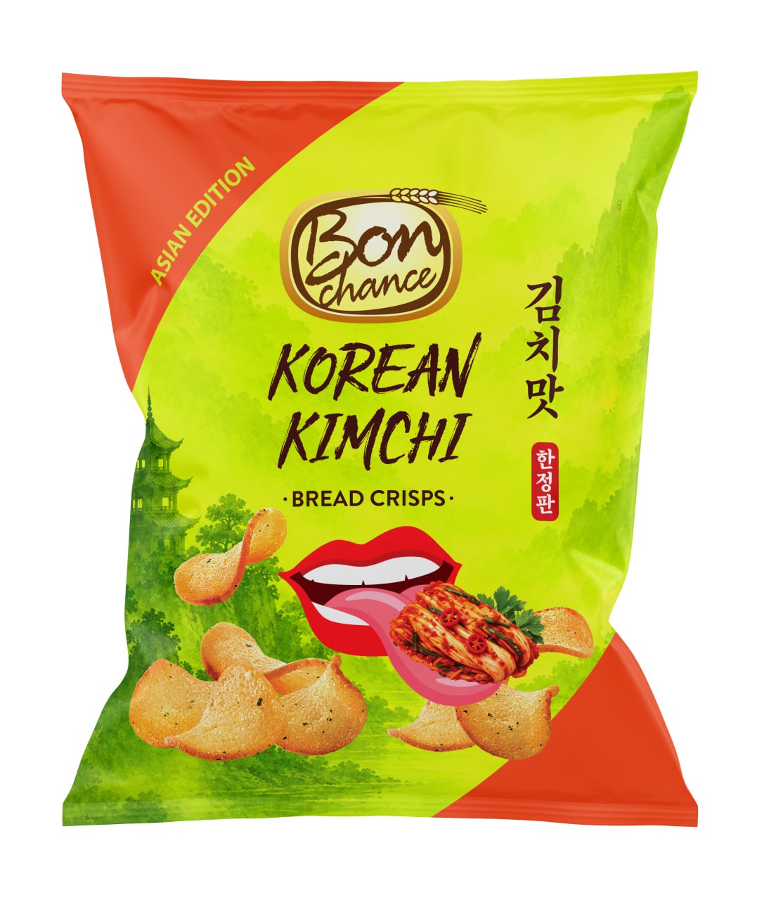 Bon Chance korėjietiško Kimchi skonio duonos traškučiai, 120 g.